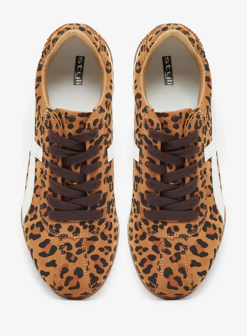 Styli  Women Leopard Print Lace Up Sneakers for Women | Best Price UAE